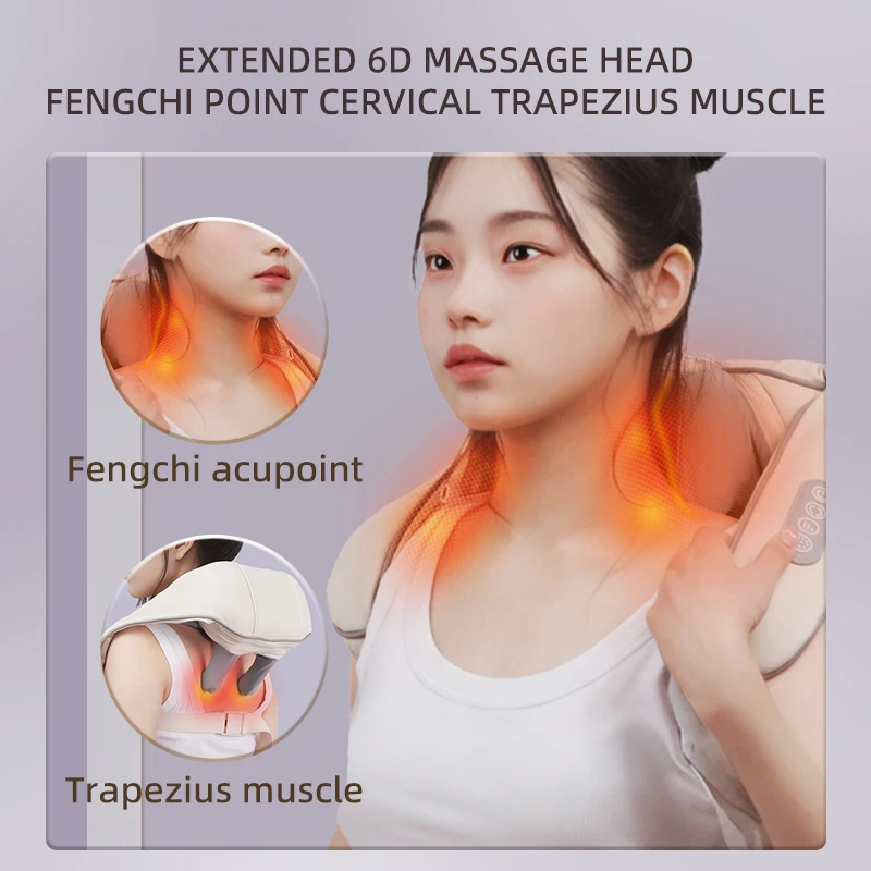 Electric Mini Shiatsu Neck Shoulder Massager With Heat Pain Relief 6D Deep Tissue Shawl U Shape Shiatsu Kneading Neck Massager