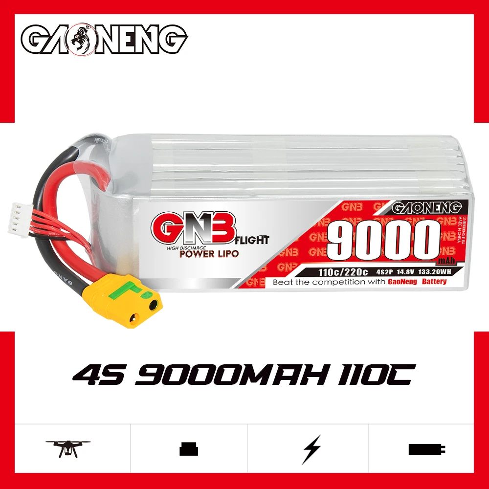 GAONENG-batería LiPo para coche, barco, Dron, Hobby RC, GNB, 9000MAH, 4S, 14,8 V, 110C, 220C, XT90, antichispa