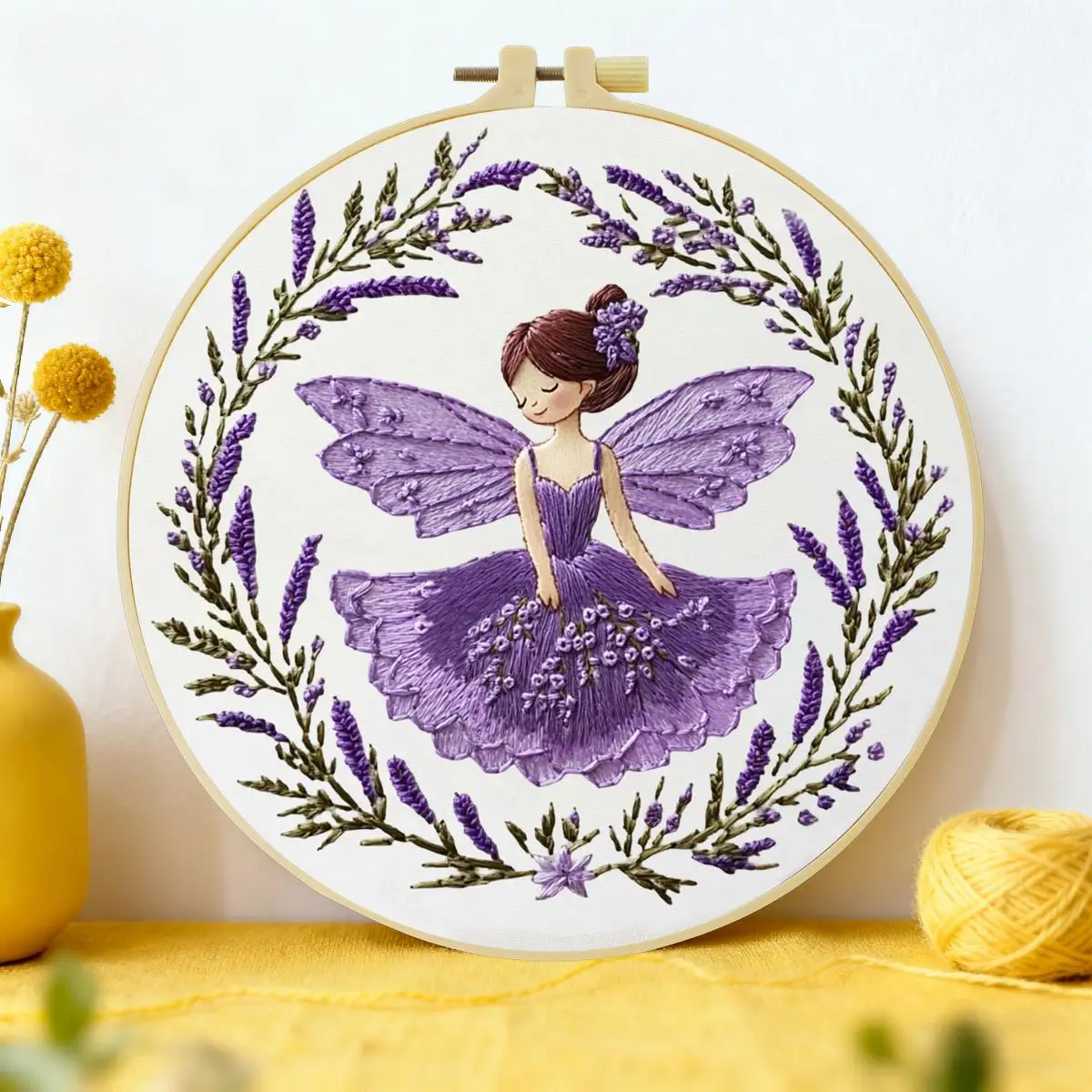 1 Stück 20X20CM/15X15CM 7,87/6,3 Zoll Das lila Mädchen Stickerei-Starter-Kit DIY-Kit DIY-Stickerei-Set Handarbeitsset für Anfänger – Detail 3