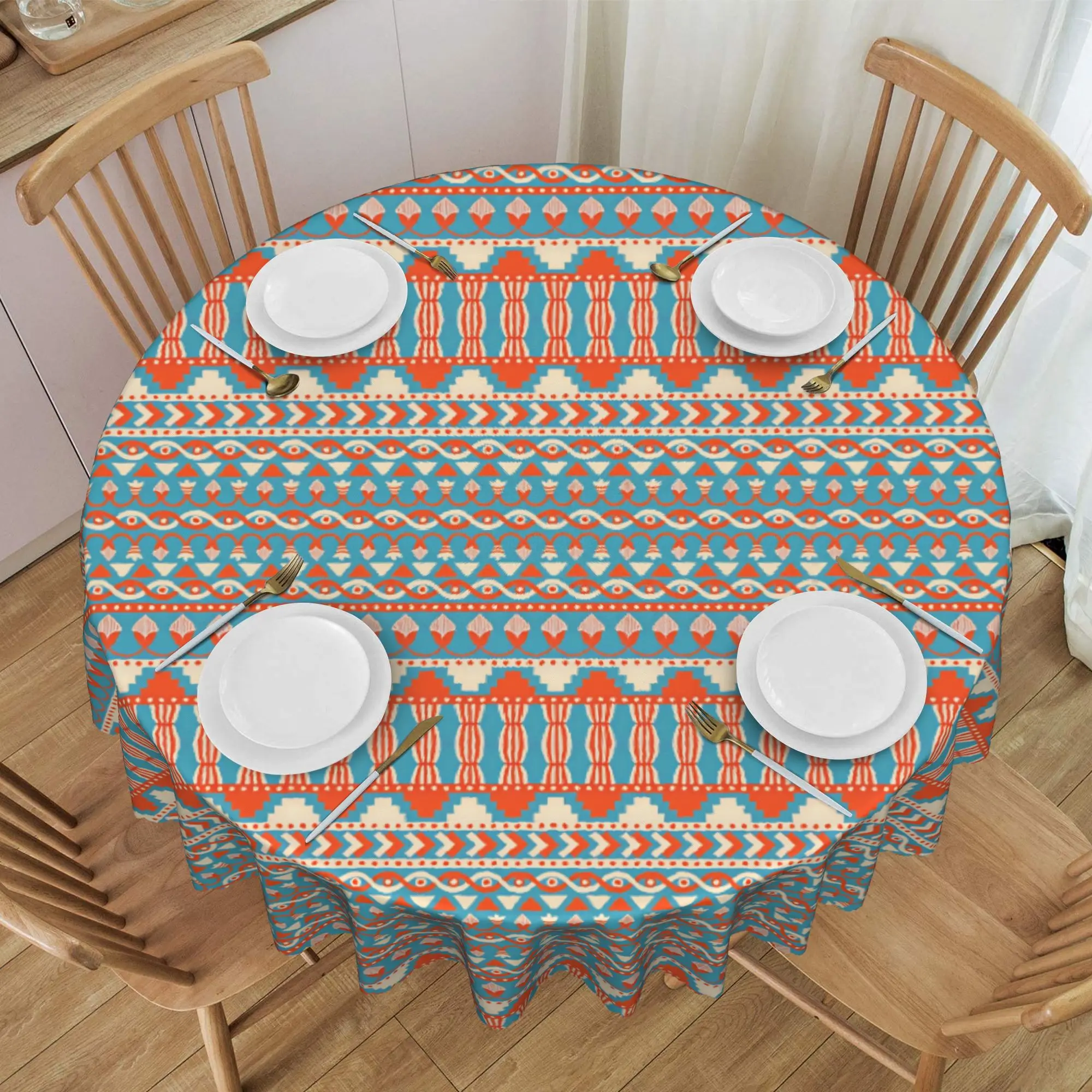 Nappe de table ronde de style ethnique géométrique Kabyle Amazigh Berbère, 70 pouces, pour cuisine et salle à manger, style mésothépamien