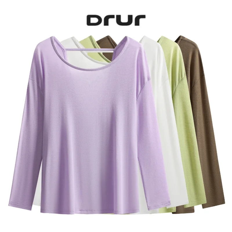 DRUR Women Pilates Yoga Tops Open Back Loose Fit Long Sleeve Lightweight Fitness Top Low Impact Sports T-Shirt For Jogging Gym