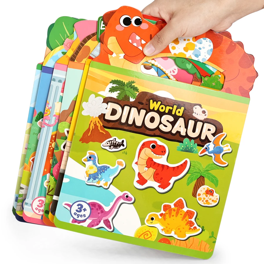 [Reusable Sticker Book] Children's Sticker Toys, Transportation, Dinosaurs, Farm, Animals, Space, Supermarket, Fairy Tales, Princesses, Washable, Durable, Portable, Basic Cognitive Skills Development, Suitable for Boys and Girls over 3 Years Old, Birthday Gifts, Halloween, Christmas, Thanksgiving Gifts