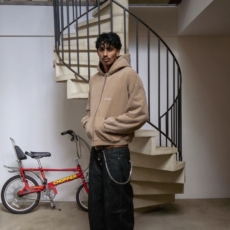 Grenzüberschreitender, trendiger, lässiger, karierter, wendbarer, gewaschener Cardigan-Hoodie-Pullover im amerikanischen Stil für Herbst und Winter