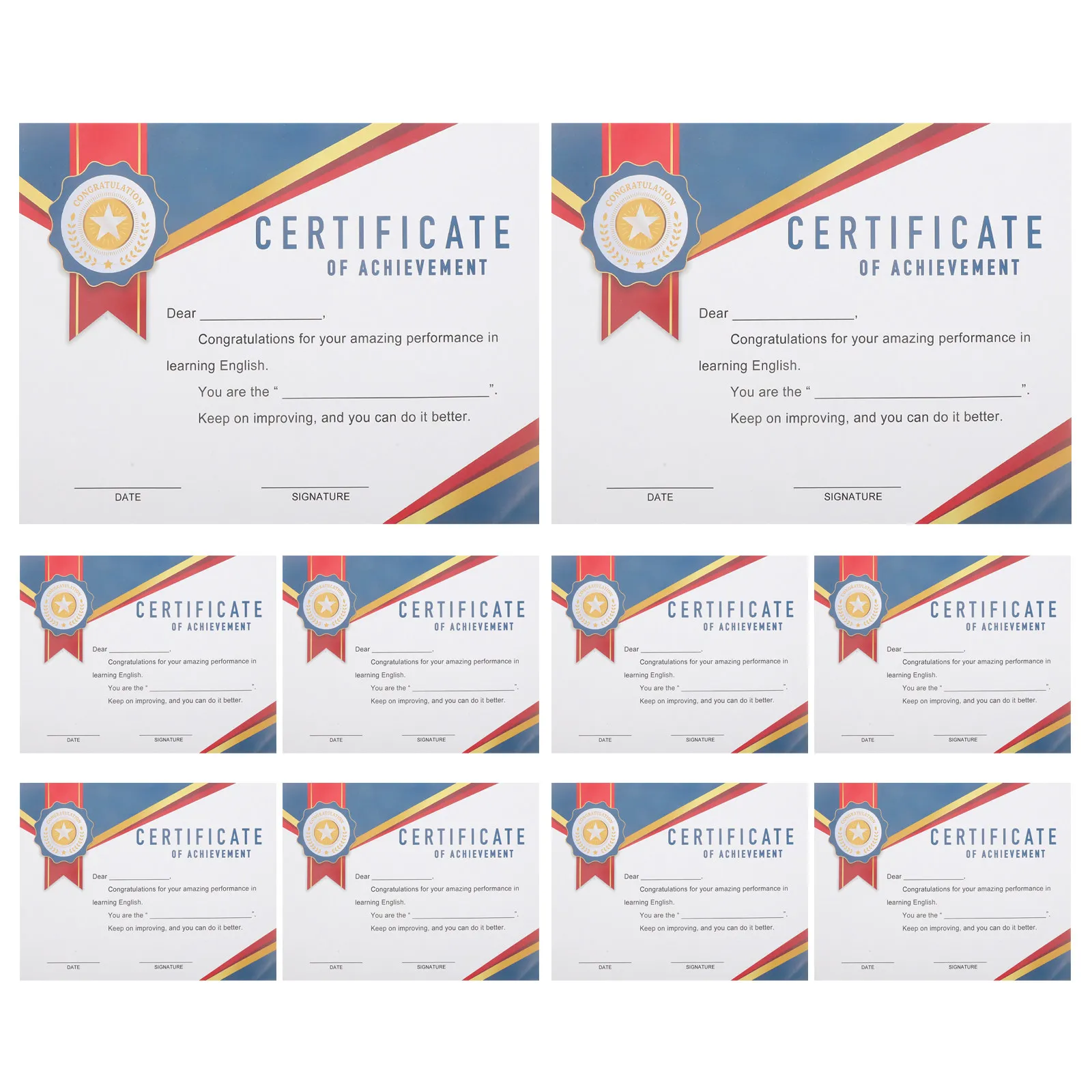 

10 Sheets Certificate of Award for Students Creative Design Completion Certificate Paper Thick Wear-Resistant Coated Paper