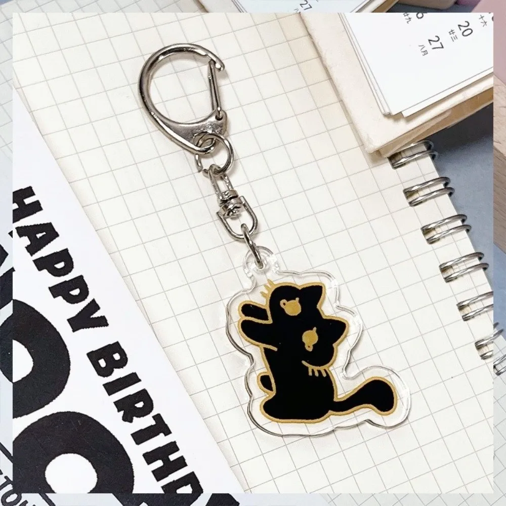 Acrylic Material Acrylic Keychain Cat Design Black Color Cartoon Key Ring Compact Size Keychain Ring Decorative Keychain