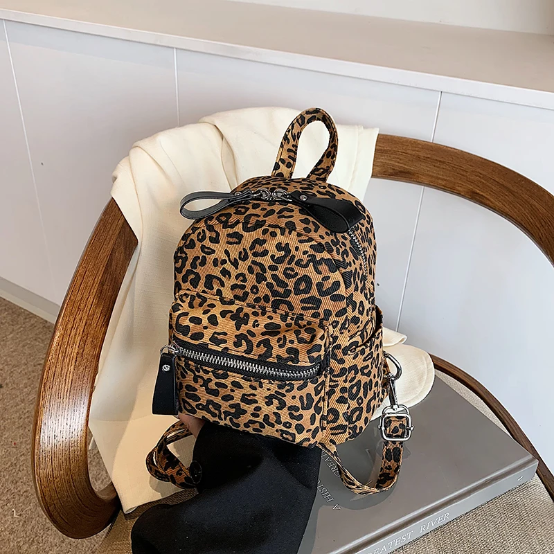 Leopard PU Leather Women\'s Backpack 2024 Autumn Designer Shoulder Bag Luxury Brand Mini Handbag Small Crossbody Bags for Lady