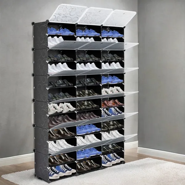 12-Tier Shoe Rack Organizer for 72 Pairs - Expandable Storage Cabinet (Black)