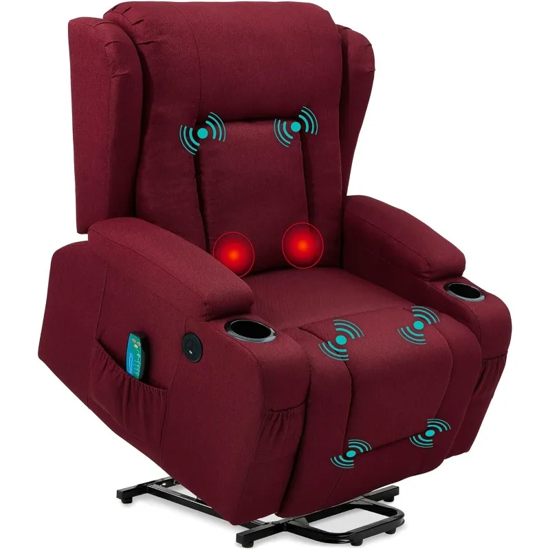 Modern Lift Chair, Recliner Massage, Adjustable Furniture for Back, Legs w/ 3 Positions,Heat, Cupholders, Easy-to-Reach Button