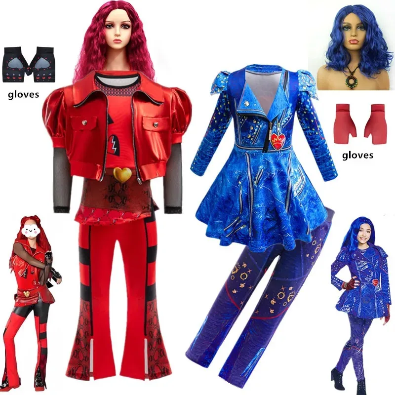 Костюм «Нащадки 3 Mal» для девочек The Rise of Red Evie, карнавальный костюм, детская фантазия, одежда на Хэллоуин, парик, нарядное платье
