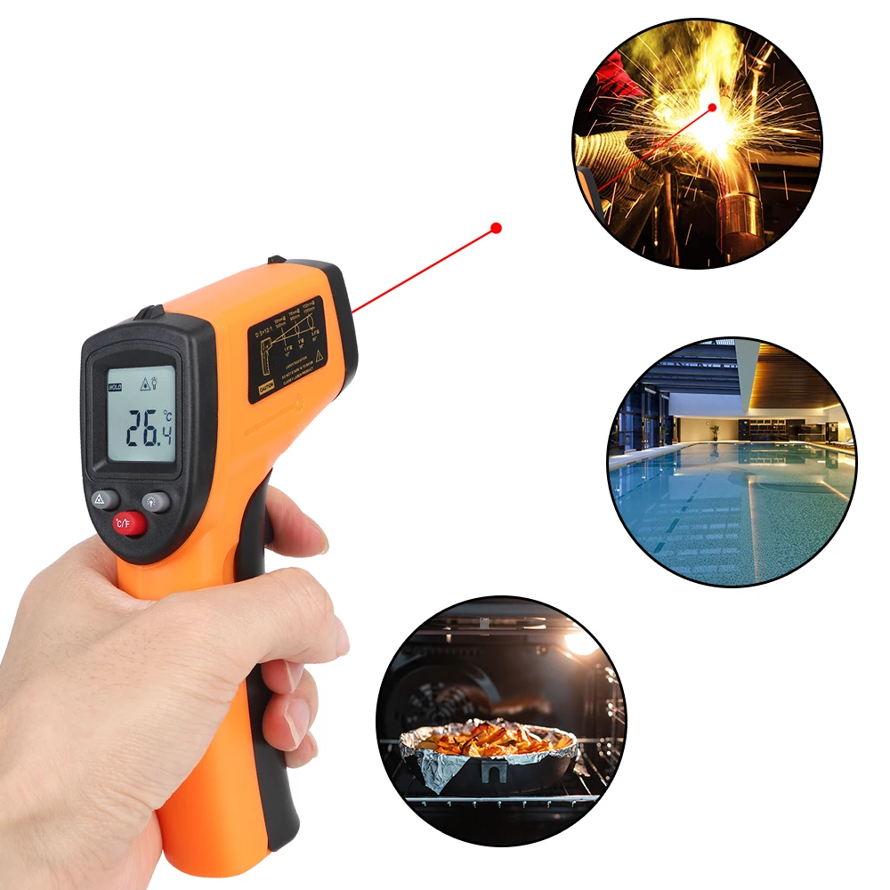 C/F Industrial Infrared Pyrometer Laser Temperature Meter Gun IR Laser Temp Non Contact -50~380°C GM320 Infrared Thermometer