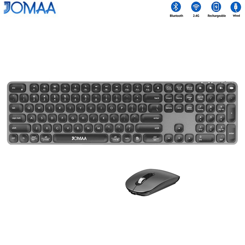 JOMAA Alloy Wireless and Wired Rechargeable Keyboard Set,Bluetooth&2.4G Wireless Keyboard Set for Tablet PC