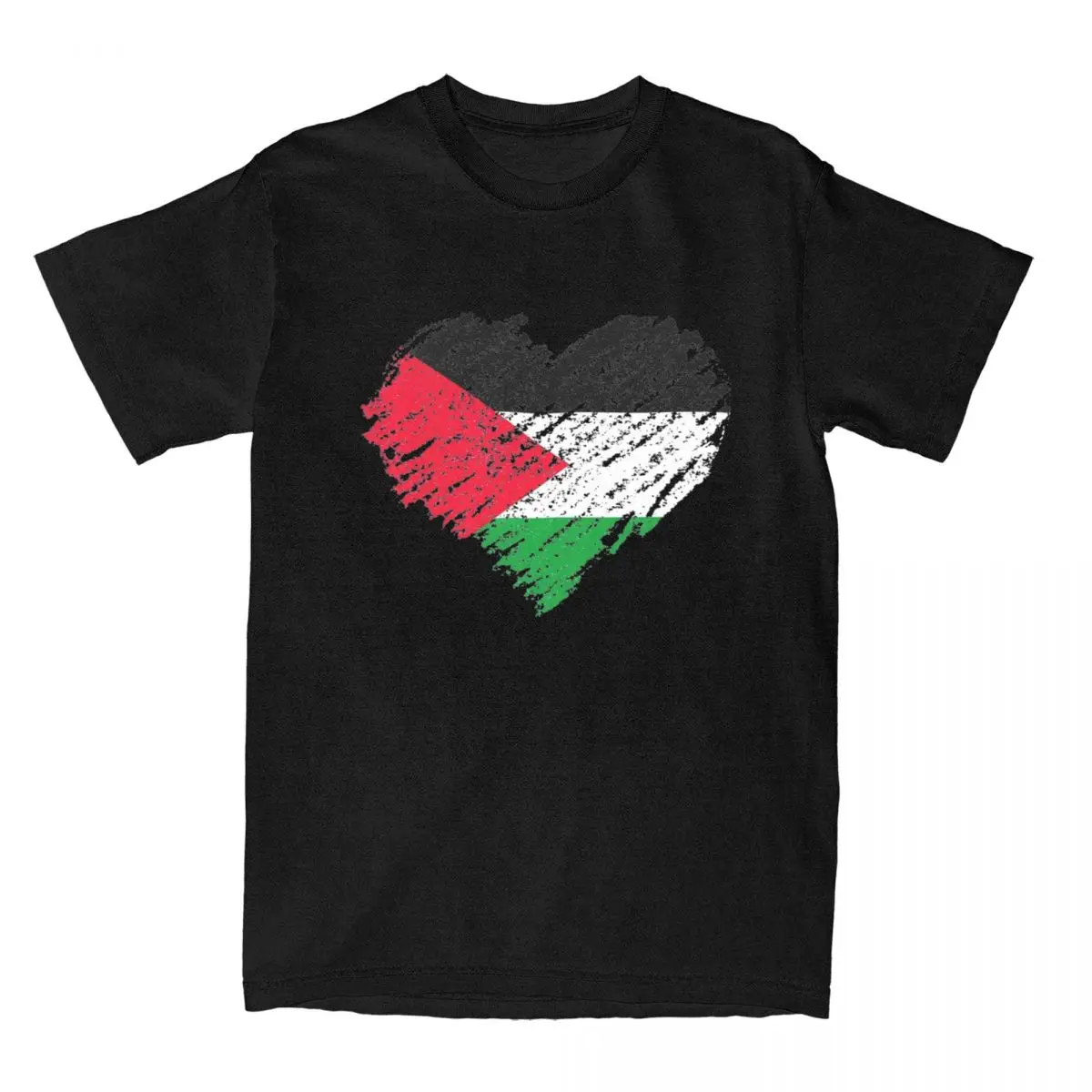 Palestine Palestinian Heart Flag Scribble Men T Shirt Funny Tees Short Sleeve Crew Neck T-Shirts Cotton 4XL 5XL 6XL Tops