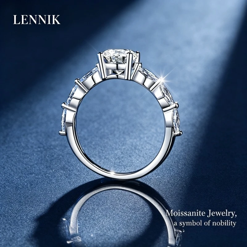 

LENNIK S925 Silver Mozzarella Diamond Ring Women's Fashion Temperament Shining Stars Rectangular Diamond Ring Ring Jewelry