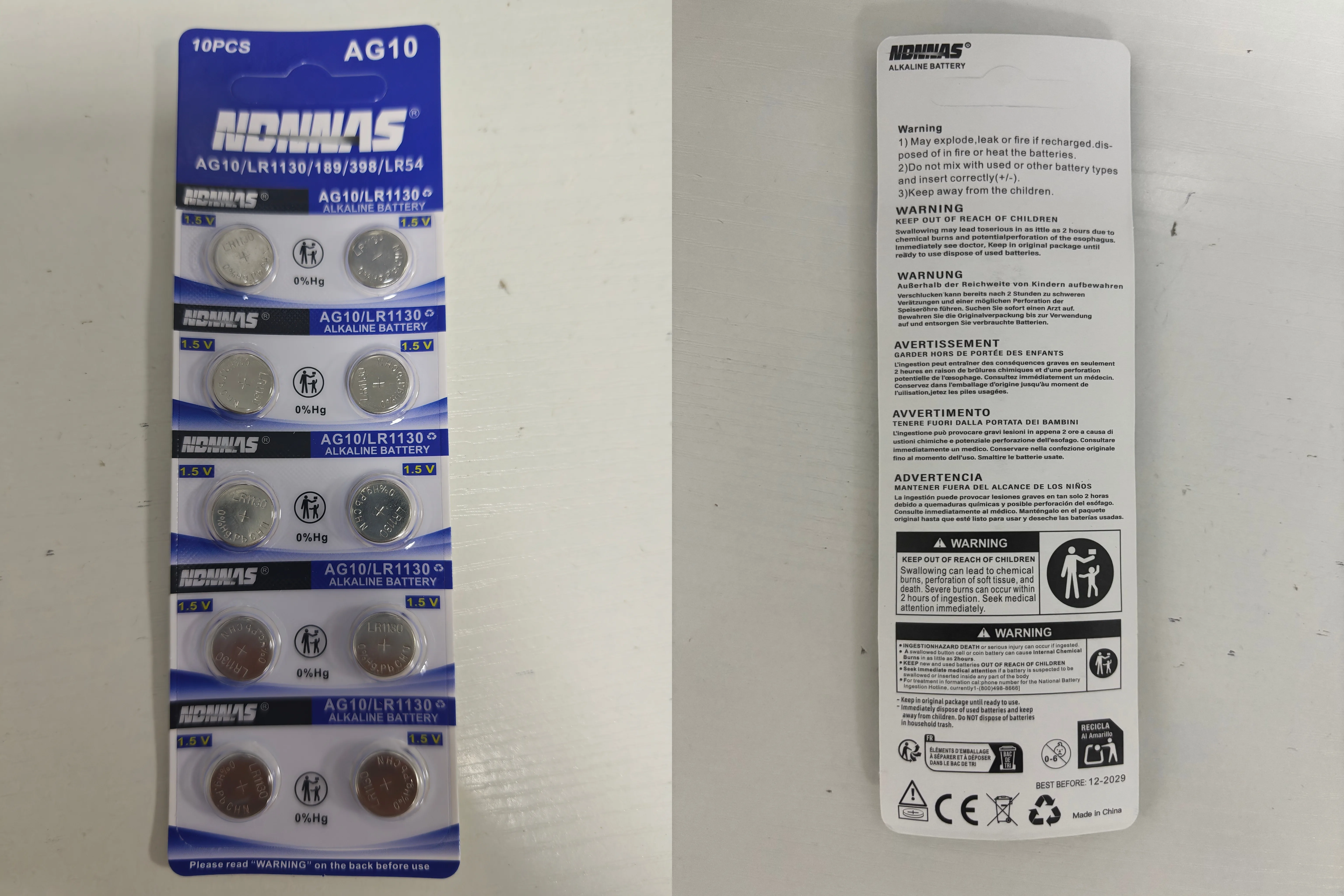 AG10 LR1130 Batteries 389A LR1130 LR54 L1131 SR1130 1.55v High Capacity Button Cell Coin Battery for Watches Calculators Lasers