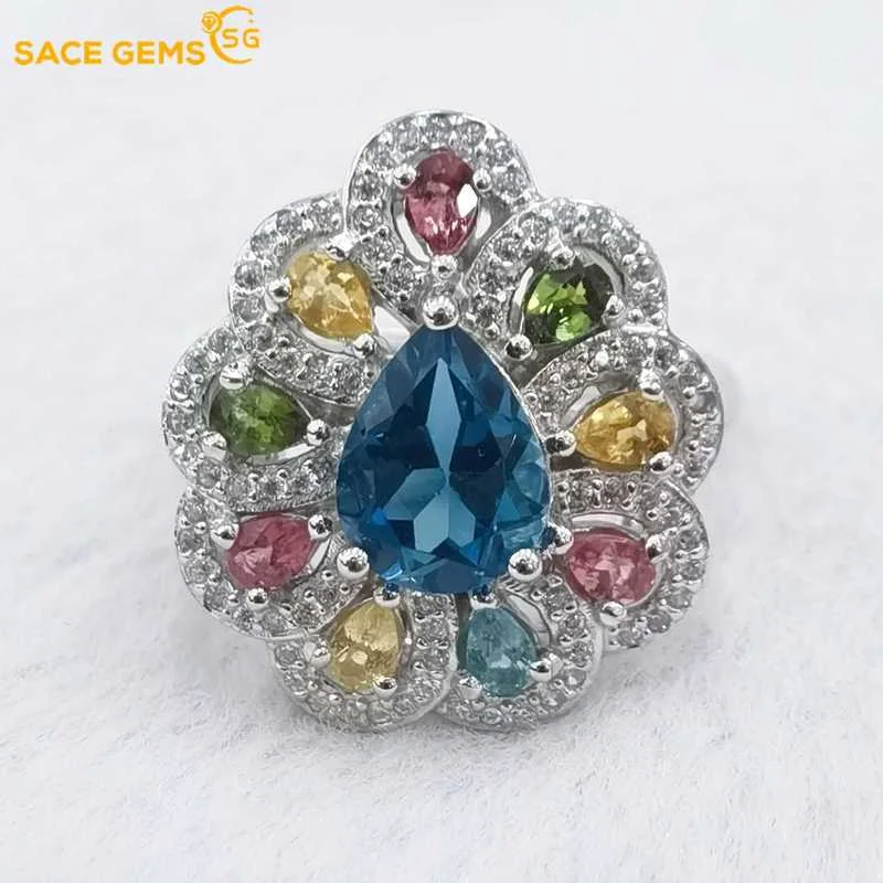 

SACE GEMS женское ювелирное изделие кольцо с изменяемым размером женское серебро Лондонский голубой топаз роскошное Женское Обручальное Кольцо изящные ювелирные изделия