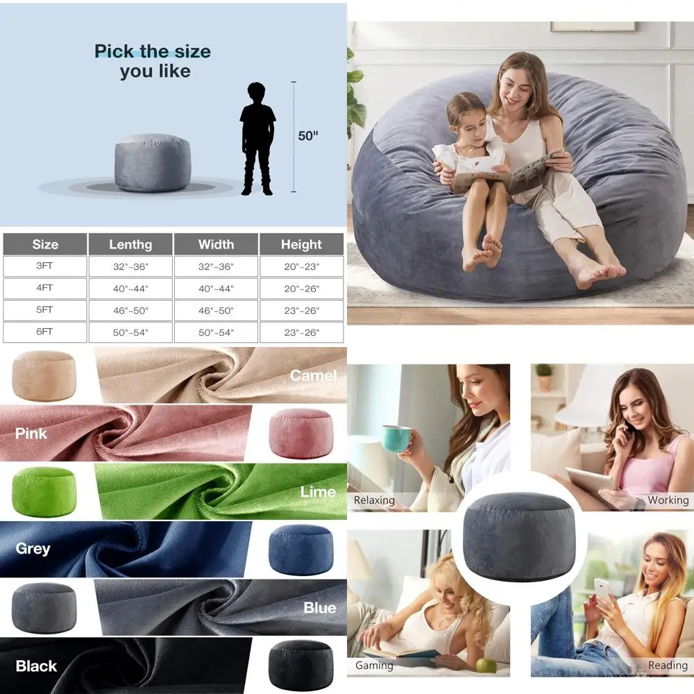 

3-футовая сумка-погремушка из пены с эффектом памяти для взрослых и детей с голландской бархатной крышкой и наполнителем в комплекте, темно-серая