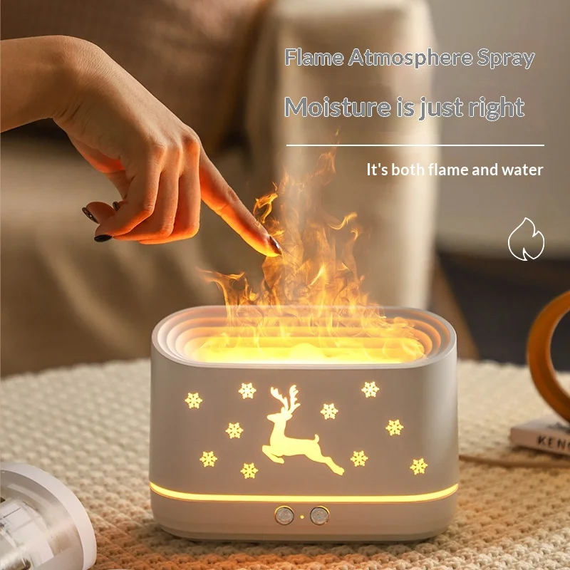 Deer Shaped Simulated Flame Aroma Diffuser Humidifier Air Purifier Mist Maker For Bedroom Living Room Home Use