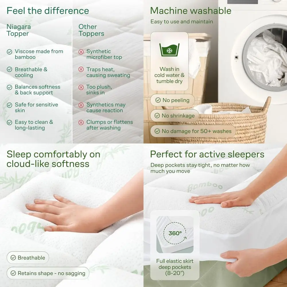 

Полноразмерная подушка из бамбуковой вискозы, наматрасник для поддержки спины и комфорта охлаждения