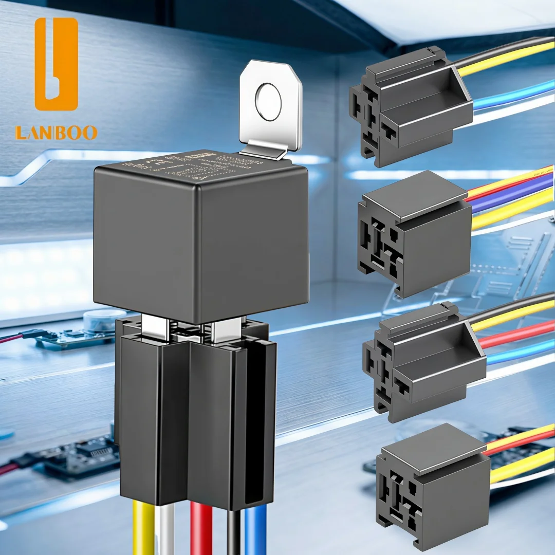 LANBOO Car Relay High Current 4Pin 5Pin 80A 12V/24V Car Trumpet Lighting Control With Connectors
