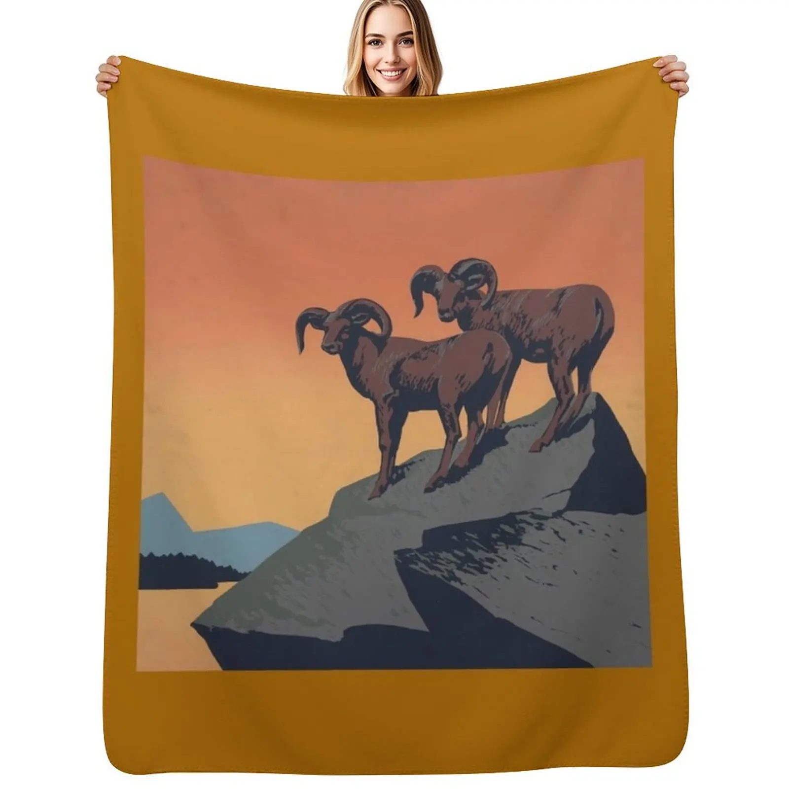 Bighorn sheep Throw Blanket funny gift Tourist Warm christmas gifts Cute Plaid Custom Blankets