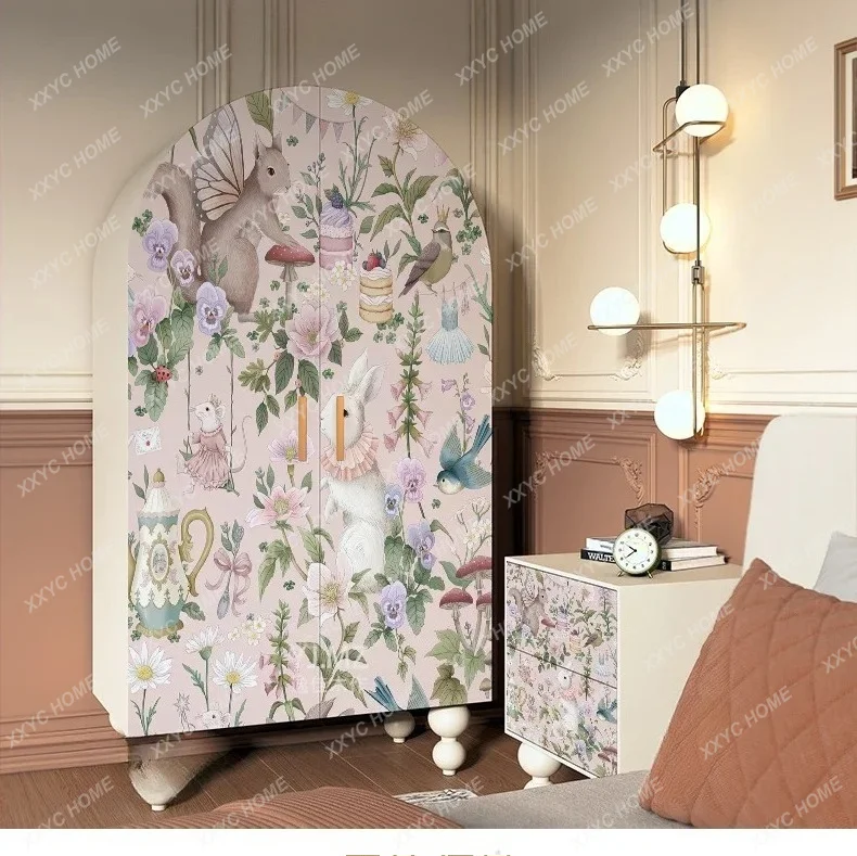 AA cream style simple solid wood wardrobe living room door locker