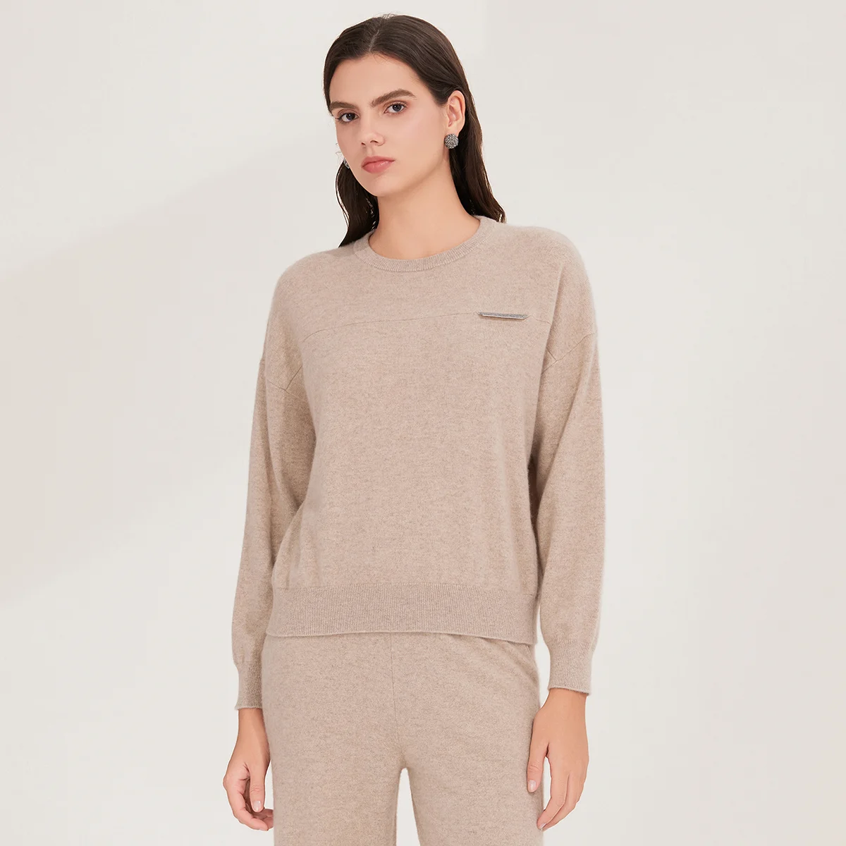 

BD4521293 Casual Crewneck Sweater for Women 100% Cashmere Long Sleeve Pullover Soft Warm Knitwear for Fall Winter