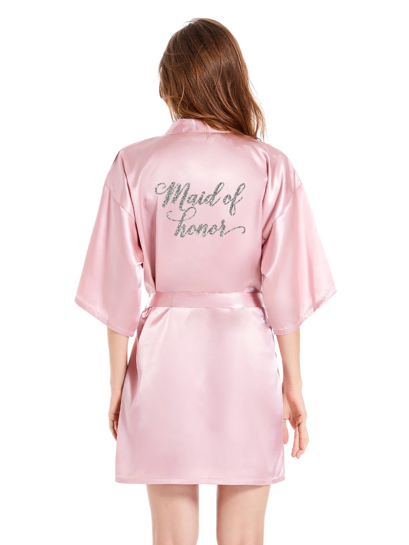 1pc team bride robe satin women glitter silver writing on wedding bridesmaid party short kimono robes