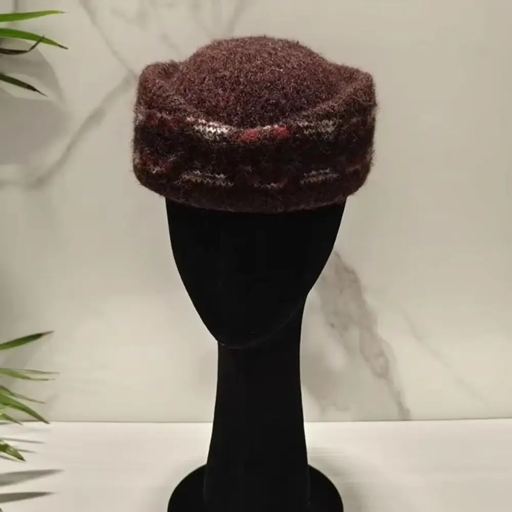 French Style Fair Isle Pattern Pillbox Hat Jacquard Elegant Knitted Beret Hat Dome Fedoras Flat Cap Cocktail Event 5