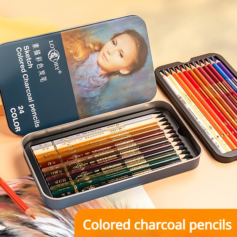 

24-color Charcoal Set Portrait Charcoal Metal Box Special Sketch Charcoal Pen Sketching Art Supplies for Art Students