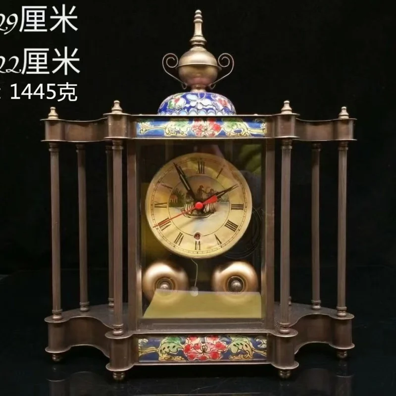 Antique Style Pure Copper Old Enamel Cloisonné Clock Mechanical Watch Manual Wind-up Alarm Clock Western Watch Antique Collectio