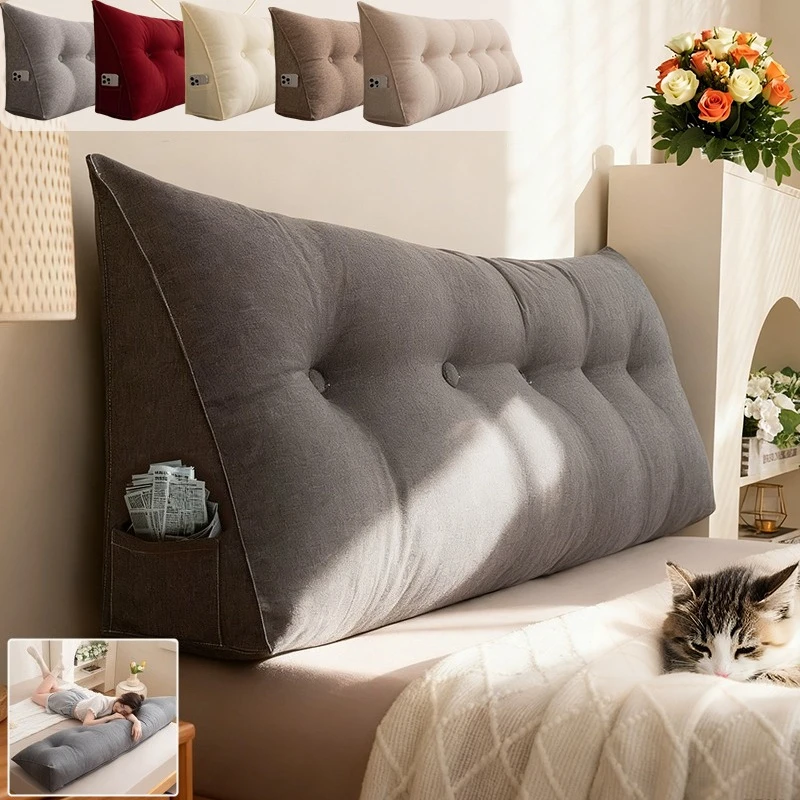

Headboard Large Cushion Modern Style Removable Reading Pillow for Bed with Pocket Soft Sofa Waist Protection Cushion Home Decor