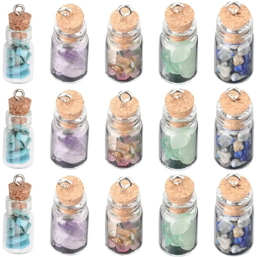 1 Box 30Pcs Mini Glass Bottle Charms Necklace Wish Bottle Charm Tiny Jar Charms Small Gemstones Drifting Cork making kit