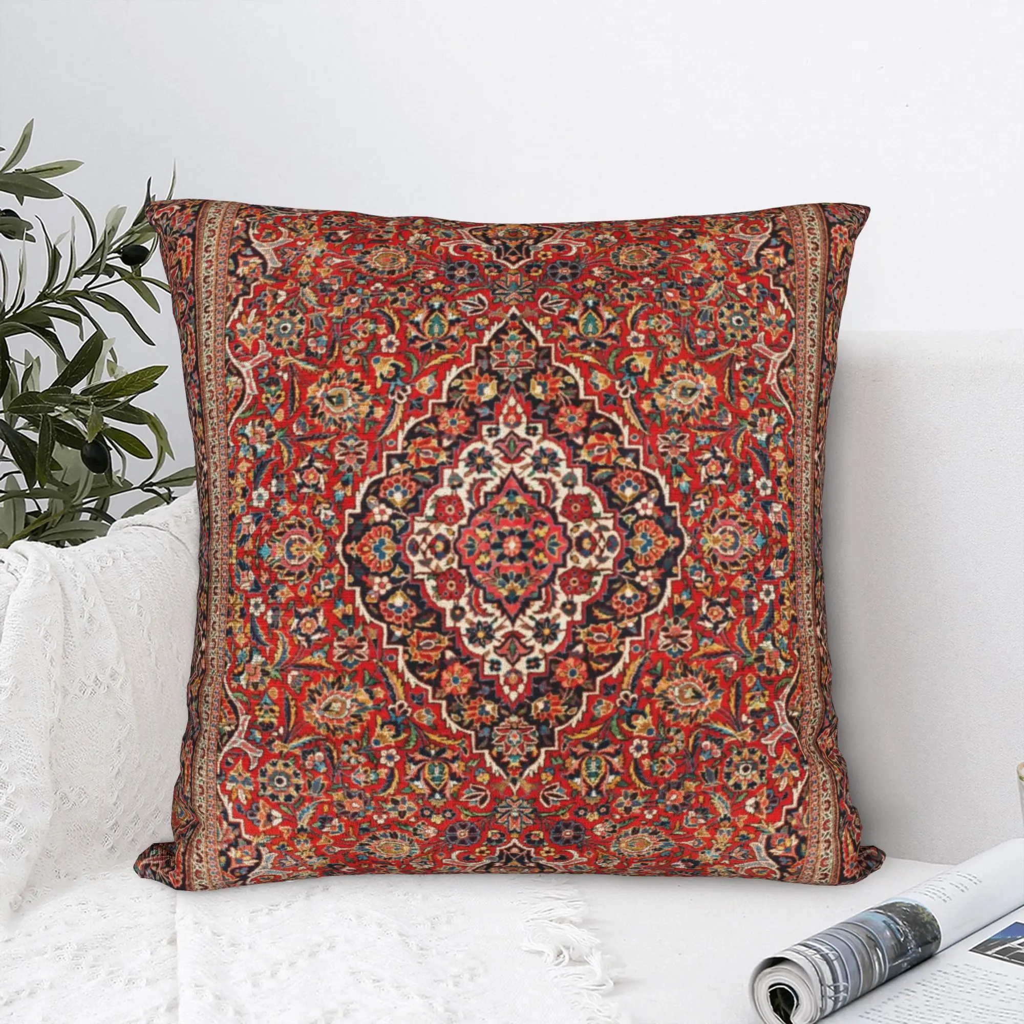 Kashan Antique Central Persian Rug Pillow Case Decor Home Cute Boho European French Aubusson Cushions for Sofa Square Pillowcase