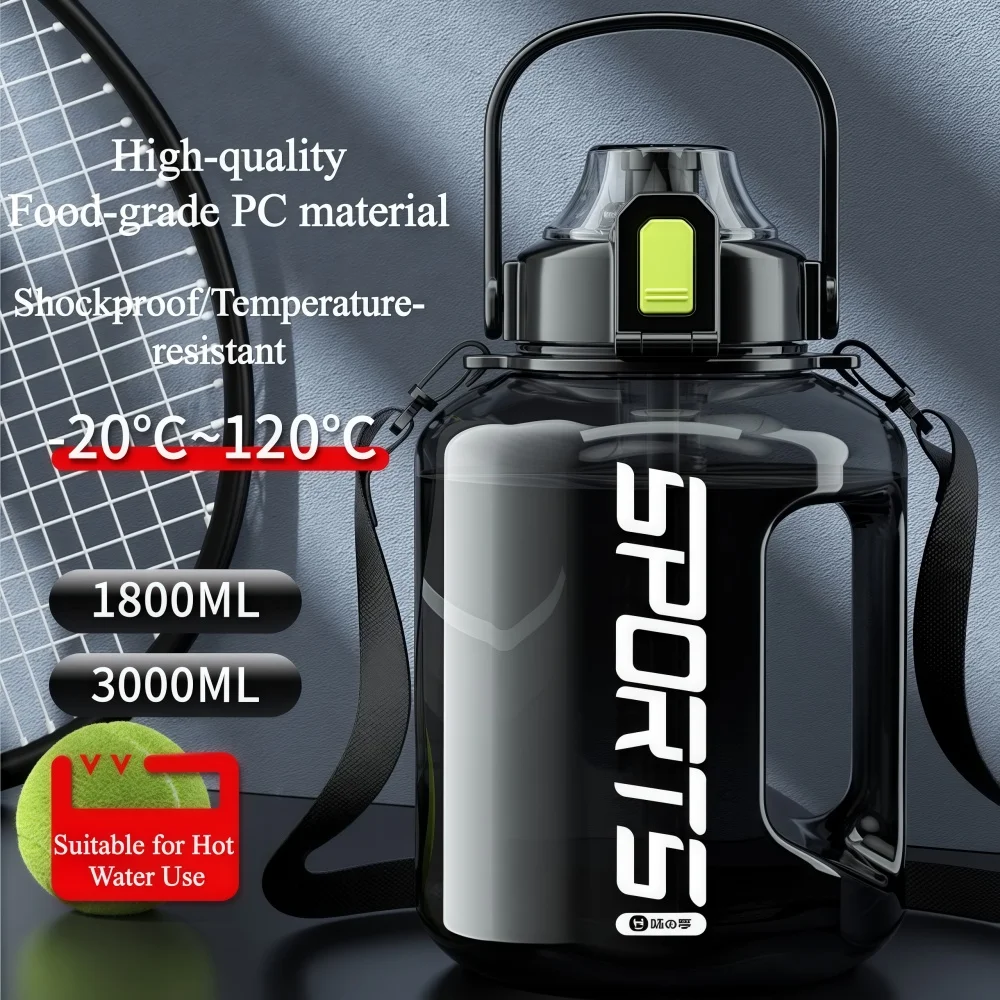 

1800ML/3000ML Portable Sports Water Bottle Air Up Drinking Water Bottle With Lid Straw Black Gym Fitness Drinking Bottle Set