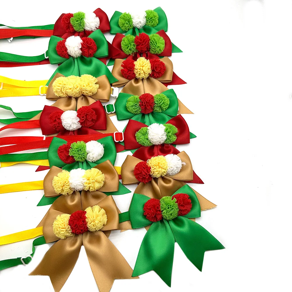 30/50 Stück Neue Weihnachts-Hundeschleifen aus Netzstoff mit Pompons, Krawatten für kleine und mittelgroße Hunde, Haustierzubehör, Hundeschleifen – Detail 8