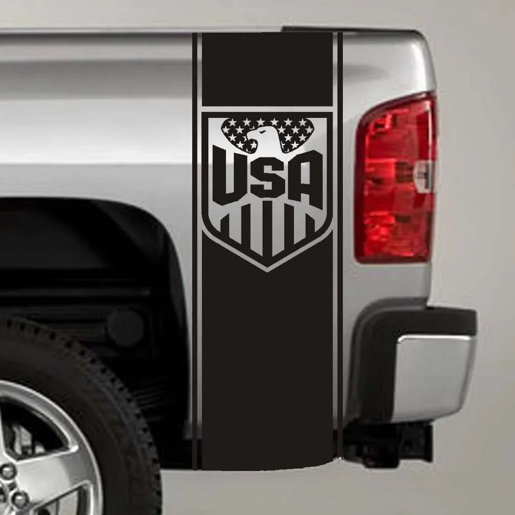 For Truck Bed Stripe Decal  USA Eagle American Flag Badge Universal Fit  Silver Sticker  (Pair  Left and Right)