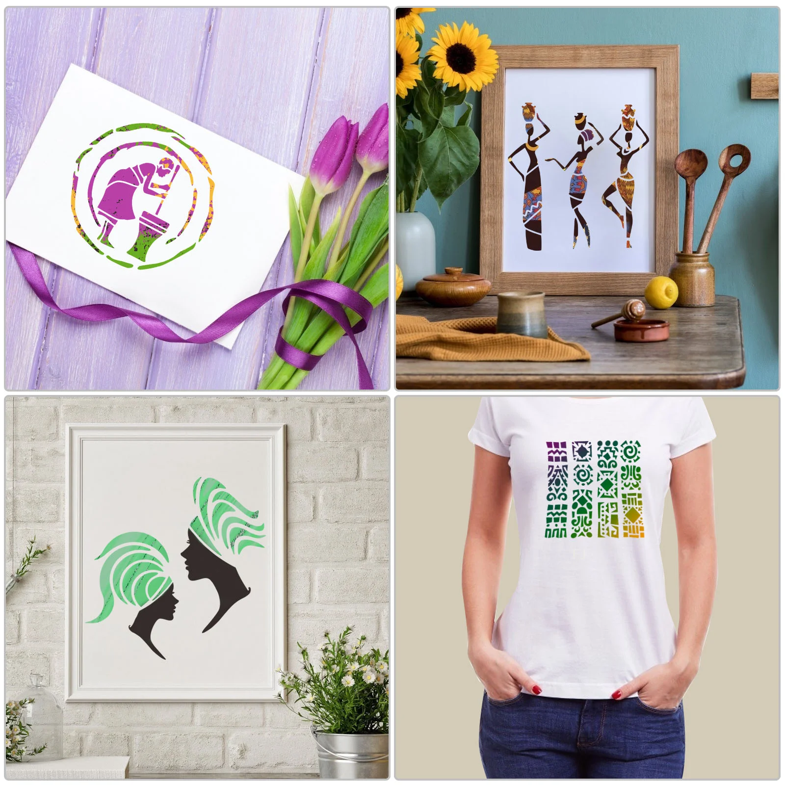 [YU]16 stuks Afrikaanse tribale stencils Afrikaanse vrouwen dansers tribale schilderij stencil