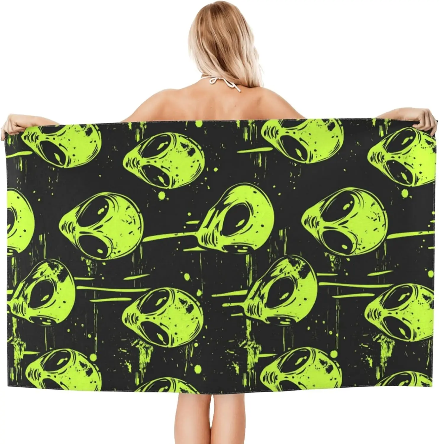 Funny Alien Beach Towel, Soft Lightweight Microfiber Quick Dry Bath Towels Gifts for Bathroom, Pool, Travel, Swimming Decor