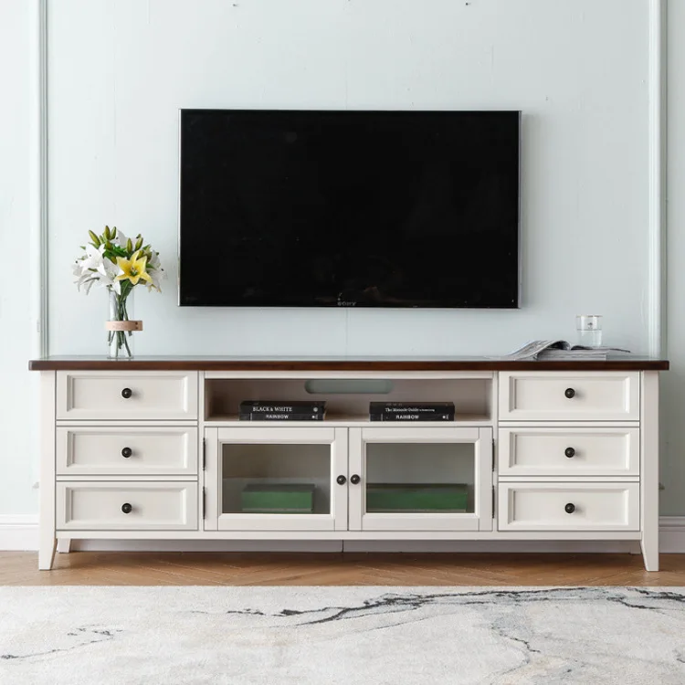 

All solid wood TV cabinet coffee table combination Mediterranean floor cabinet heightened small apartment simple and beautiful