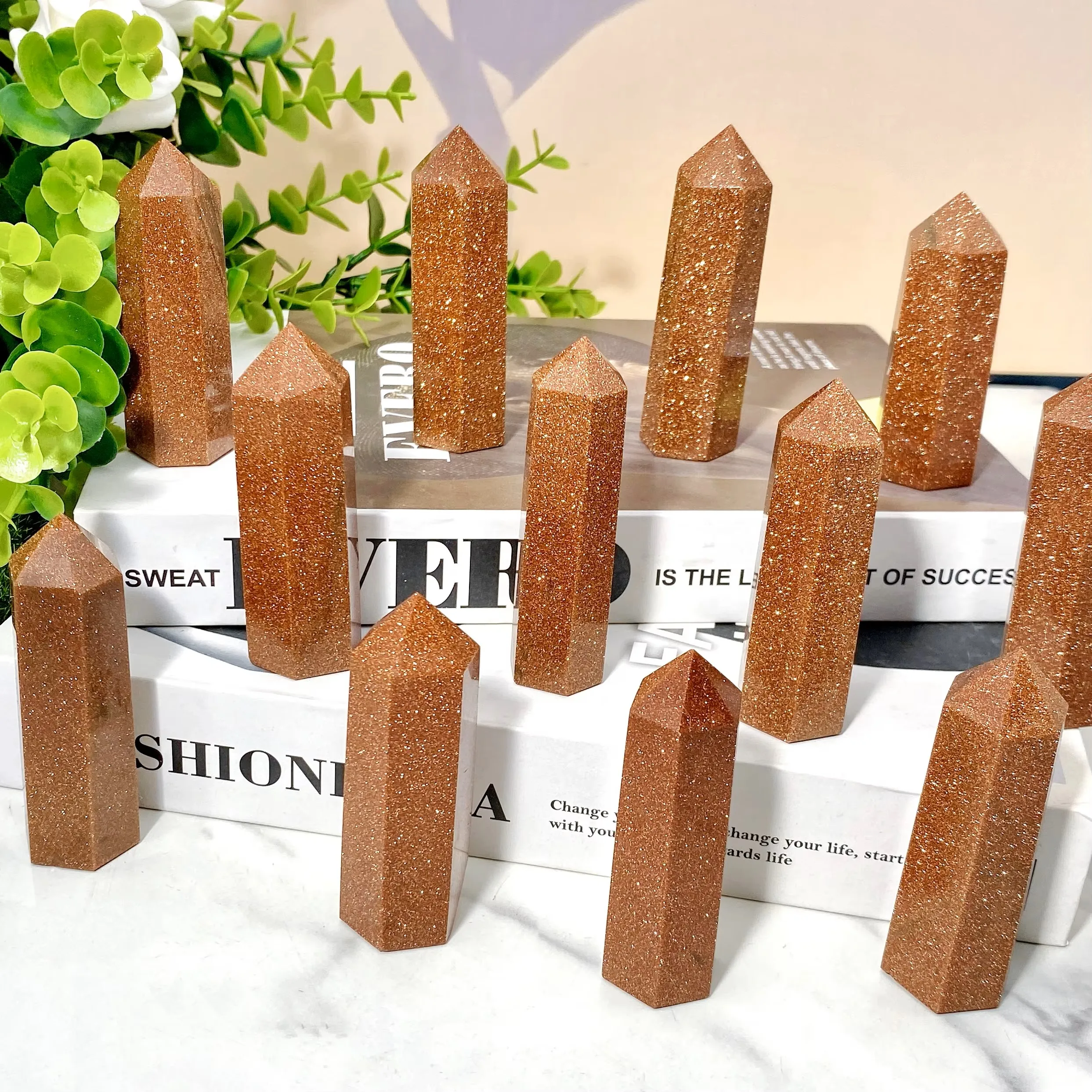1PC Random High Quality Golden Sandstone Point Natural Crystal Carving, Home Desktop Decoration,Gifts From Family And Friends.