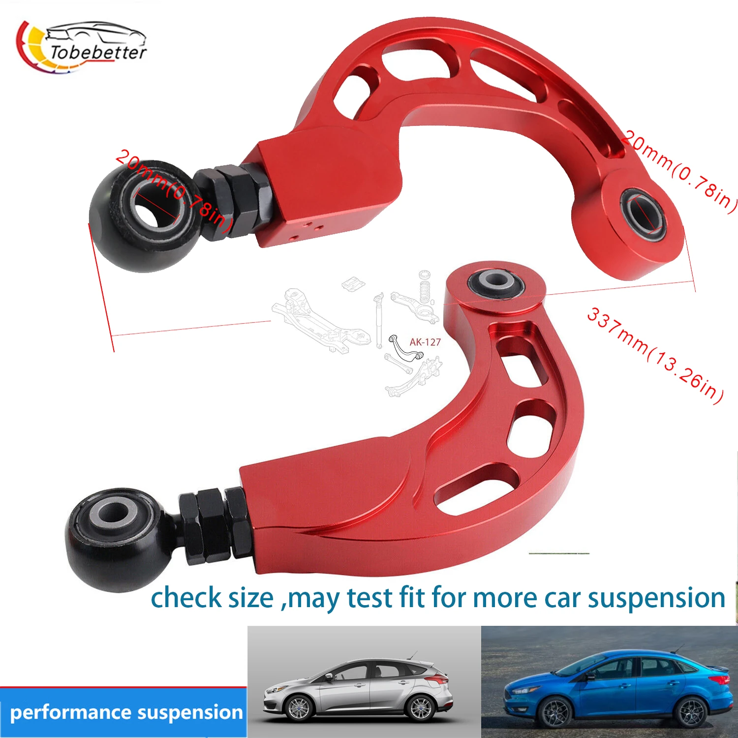 AK-127 Billet Adjustable Camber Rear Arms Spherical Bearing replacement SUSPENSION Alignment Set for Ford Focus ST P3 2013-18