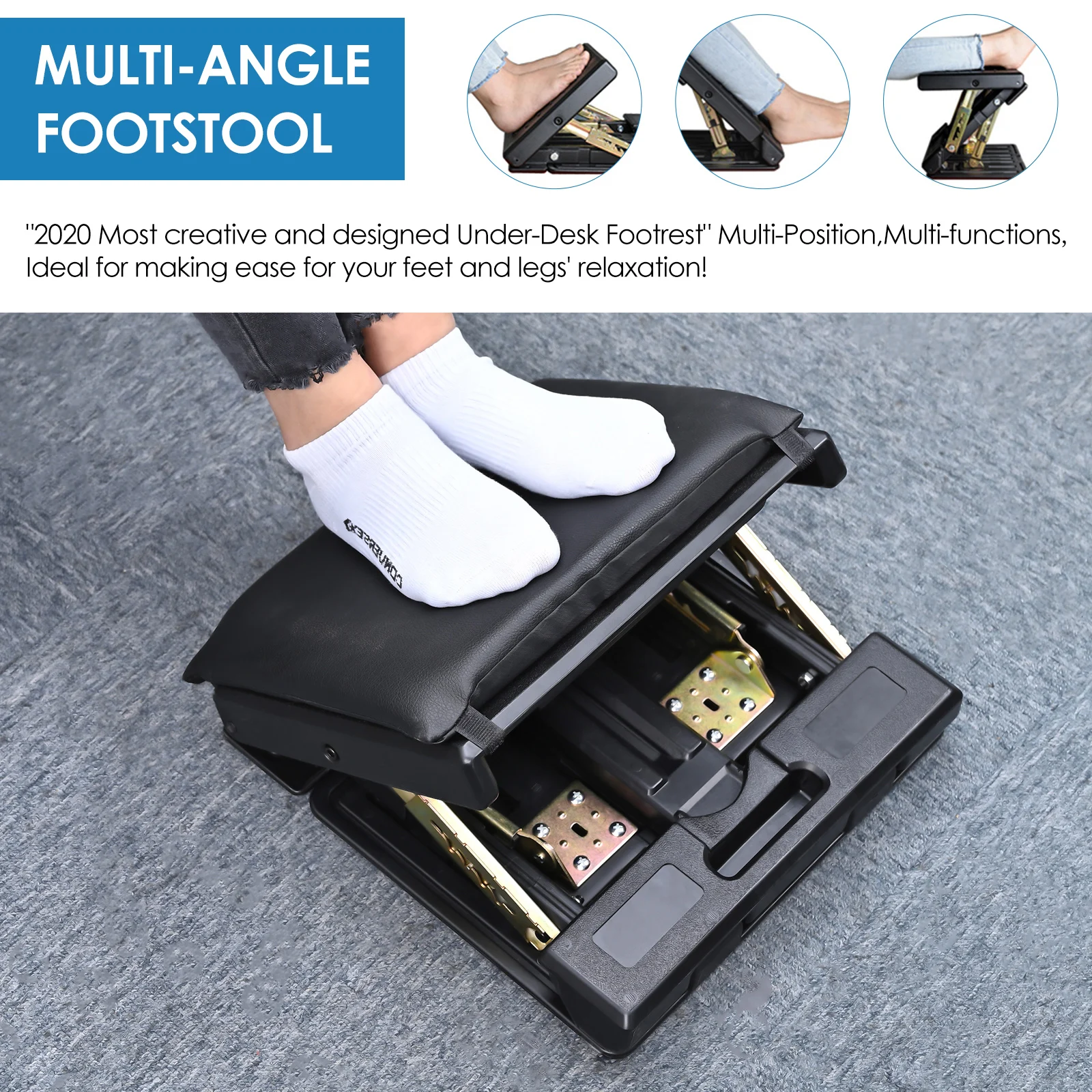 4-Level Height Adjustable Footrest With Removable Soft Foot Rest Pad Max-Load 120Lbs For Car Under Desk Home Train Adjustment