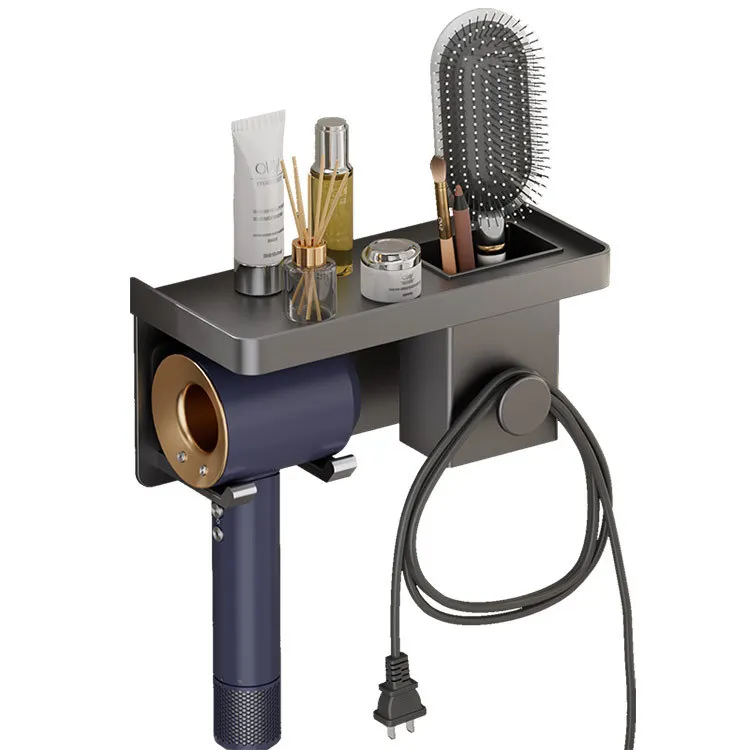 أسود مجفف الشعر المنظم الرف ، حامل مجفف شعر الحمام ، رفوف مشط الحائط ، اكسسوارات منفاخ #6