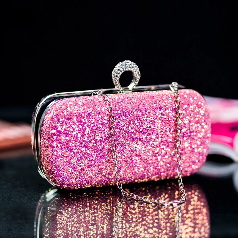 Evening Pink Clutch Designer Bags Women Luxury 2025 Purse Bling Sequins Handbag New Fashion Shoulder Crossbody Small Phone Bag