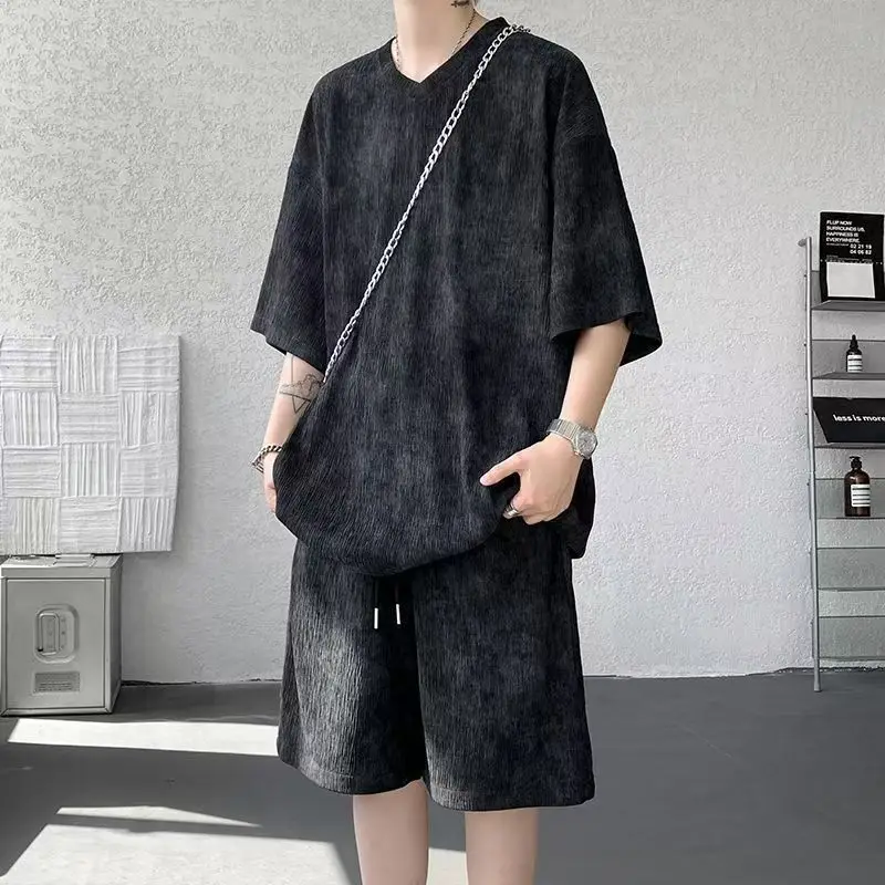 

Men's Summer Loose Large Sports and Leisure Set, Two Piece Set, T-shirt Short Sleeve Set