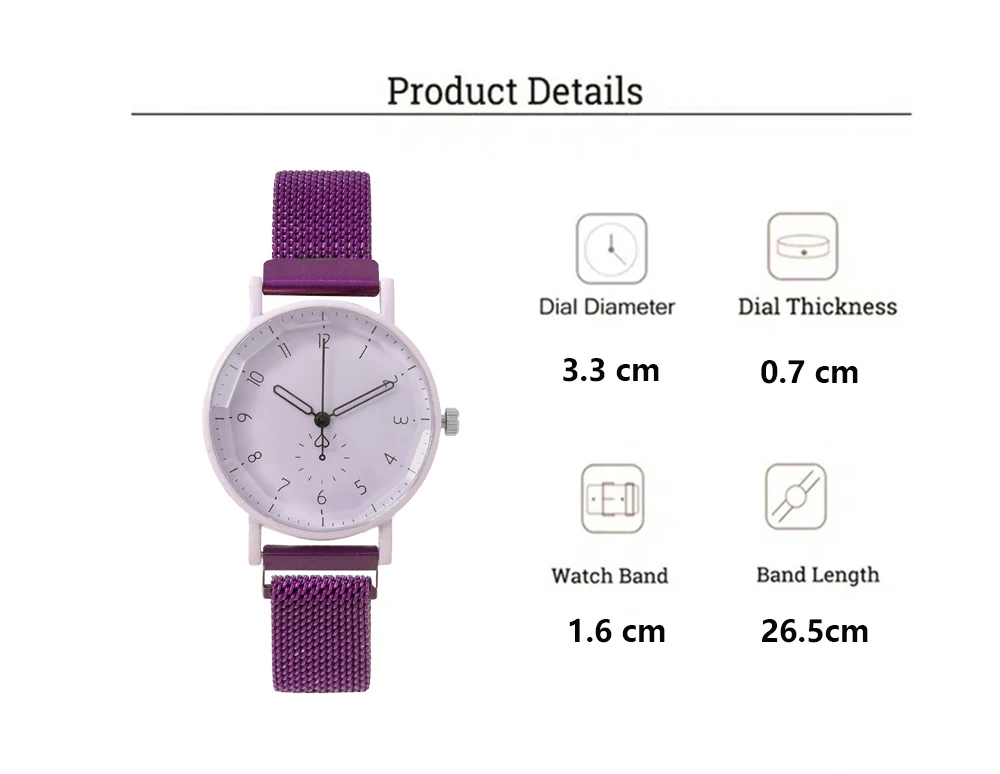 Luxury Women's Watch Purple Metal Mesh Steel Strap Fashion Women's Wristwatch Quartz Watch for Women Clock