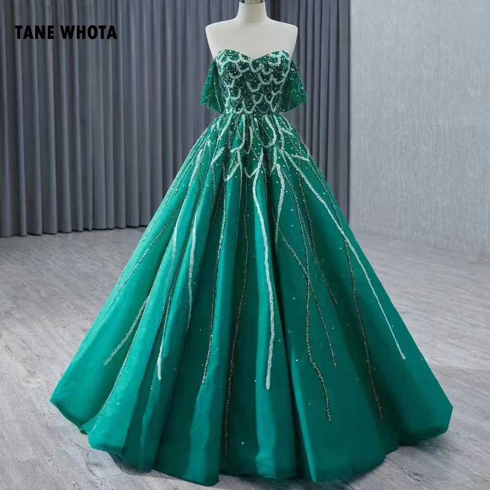 Vestidos De Noche Sweetheart Off Shoulder Lace Up Back Evening Dress Beaded Sequined Green Long Formal Dresses