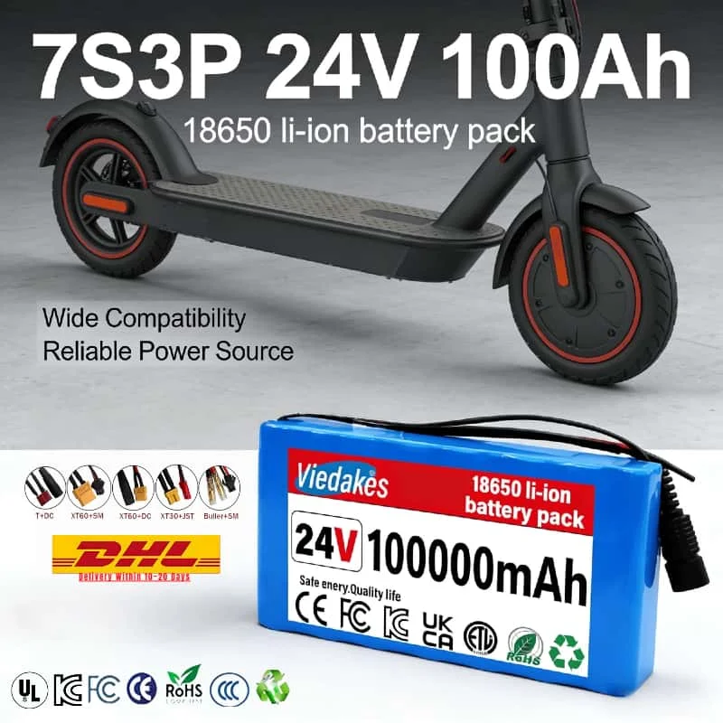 

Hot! 7S3P 24V 100Ah Lithium Battery Pack,Built-in BMS,High Capacity Power for E-Scooter&Mobility Scooter, 1000+ Cycles Long Life