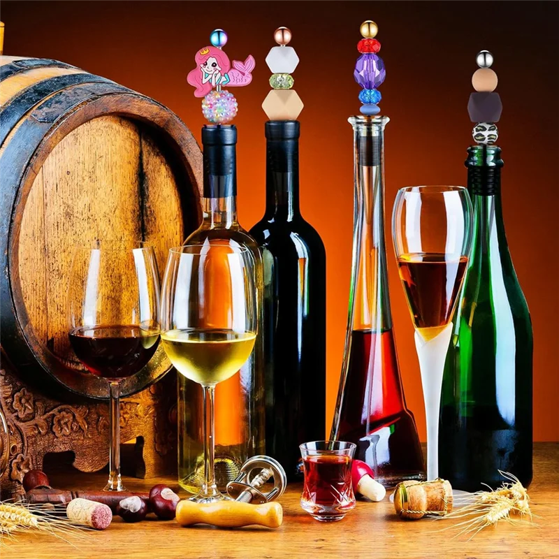 J1UL1N 25Pcs Beadable Wine Stoppers For Wine Bottles Decorative Beaded Wine Bottle Stopper Alloy Wine Saver Reusable Durable