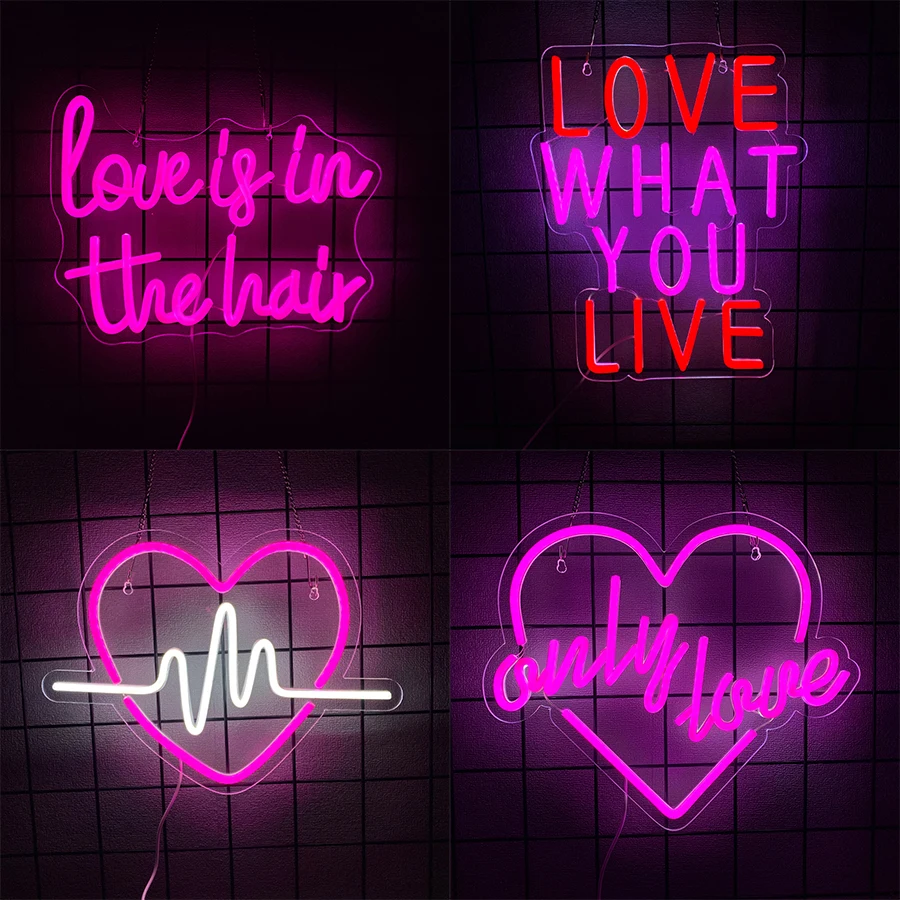 Love What You Live Led Neon Wall Decor, Heart-Shaped Icon Used For Bedroom Living Room Valentine'S Day Party, Christmas Gifts.